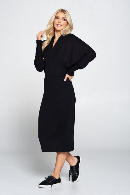 Sweater Knit Dolman Sleeve Midi Dress