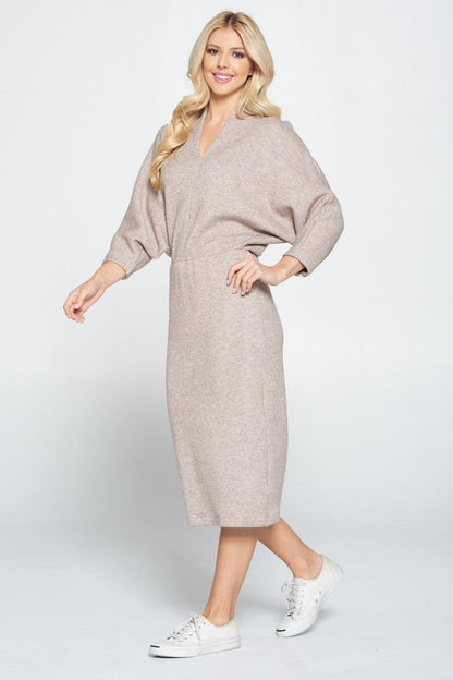 Sweater Knit Dolman Sleeve Midi Dress