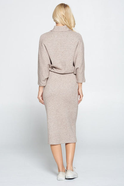 Sweater Knit Dolman Sleeve Midi Dress