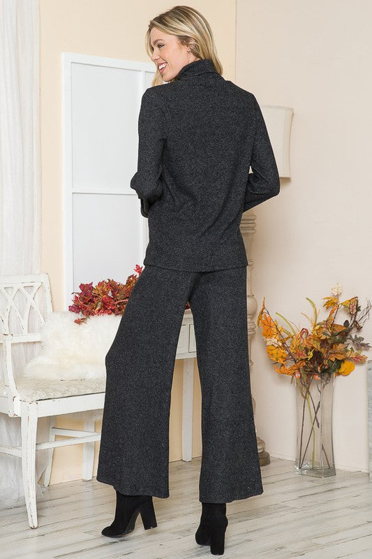 Rib Brush Wide Leg Pants With Pockets