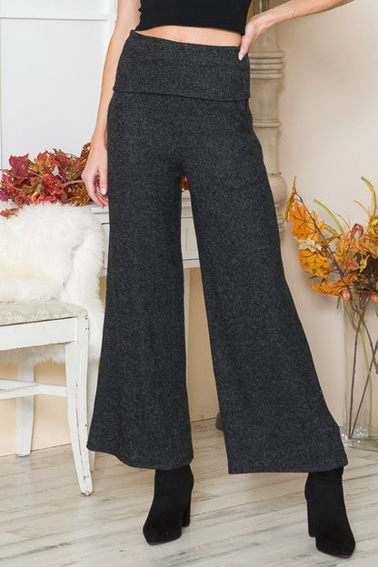 Rib Brush Wide Leg Pants With Pockets