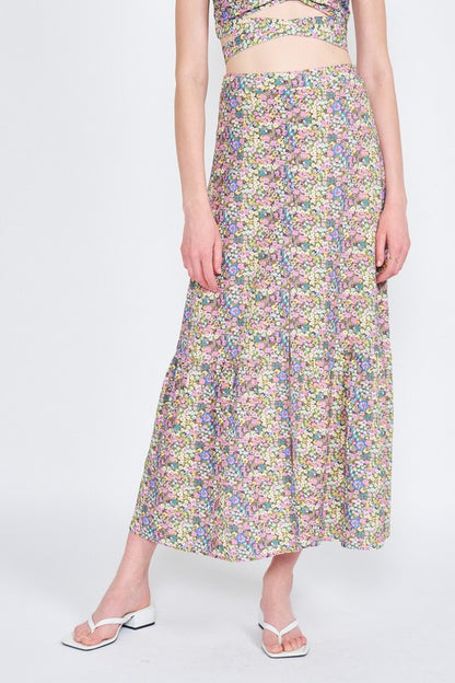 Button Up Floral Maxi Skirt