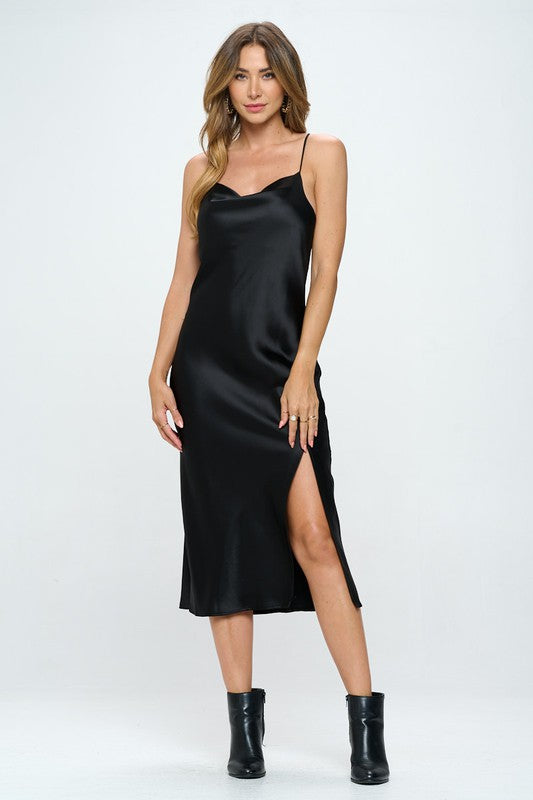 Satin Bias Slip Dress With Slit