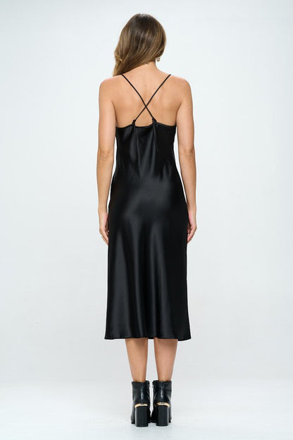 Satin Bias Slip Dress With Slit