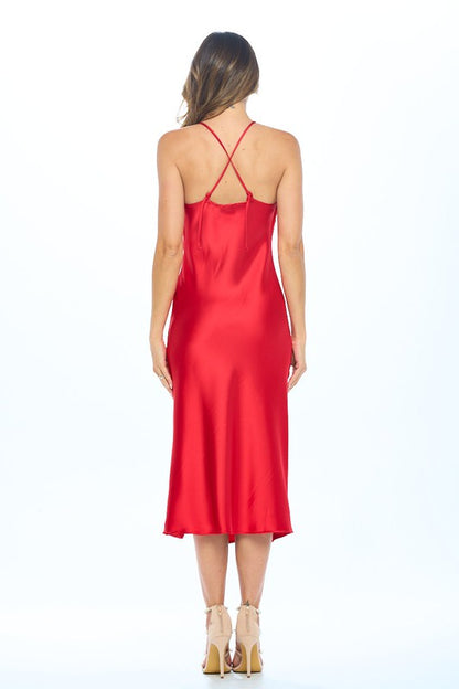 Made In Usa Satin Bias Slip Dress With Slit