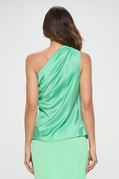 Silky Satin One Shoulder Ruched Top