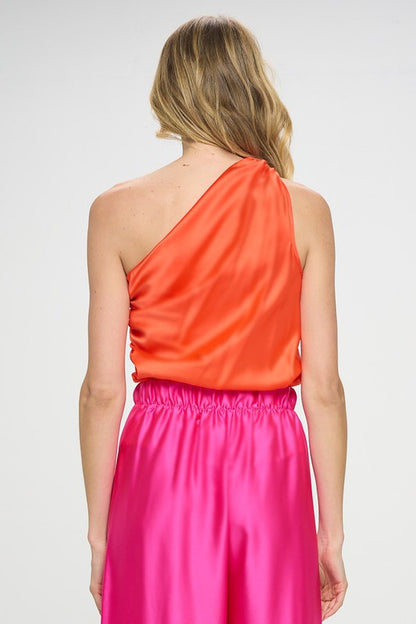 Silky Satin One Shoulder Ruched To