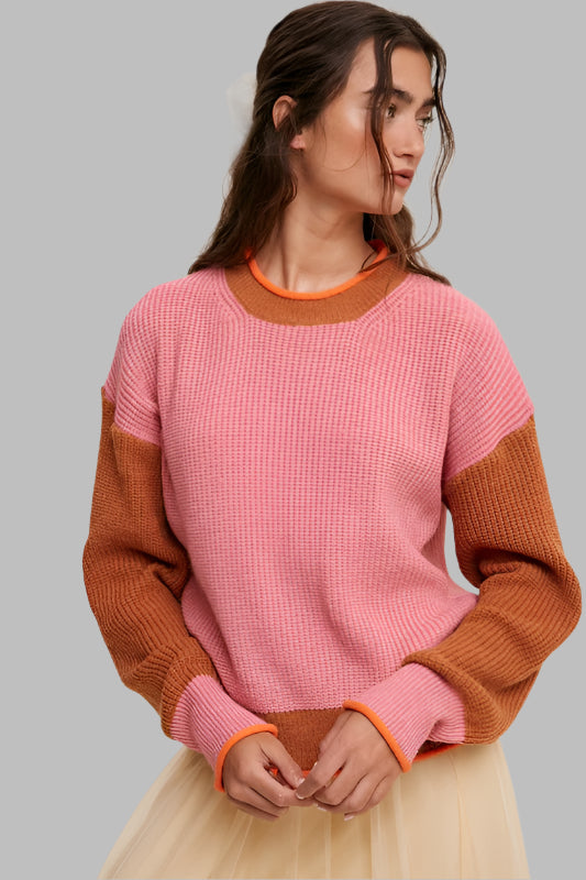 Color Block Ribbed Knit Sweater