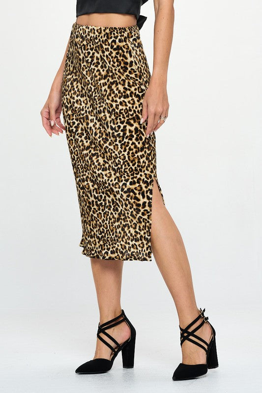 Made In Usa Leopard Print Plisse Midi Skirt