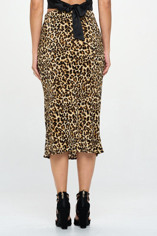 Made In Usa Leopard Print Plisse Midi Skirt