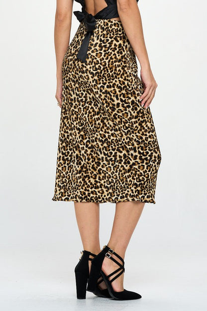 Made In Usa Leopard Print Plisse Midi Skirt