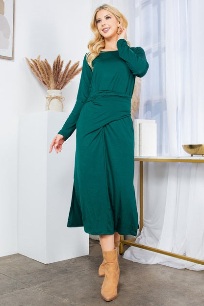 Waist Wrap Dress-With Pockets-Solid