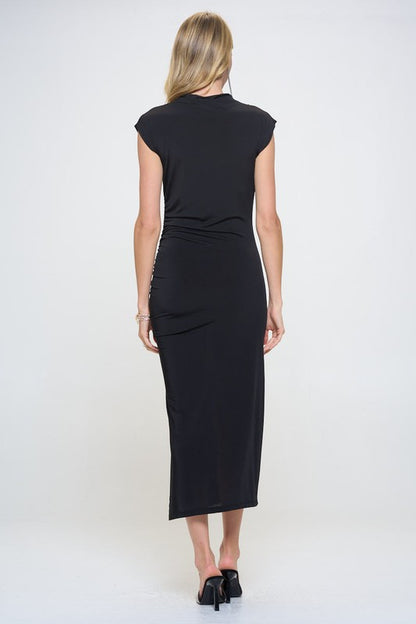 Made In Usa Sleeveless Ruched Dress With Slit