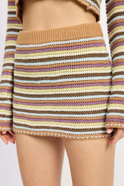 Low Rise Striped Crochet Mini Skirt