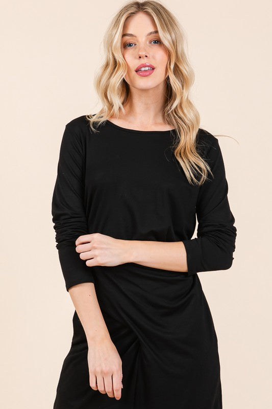 Waist Wrap Dress-With Pockets-Solid