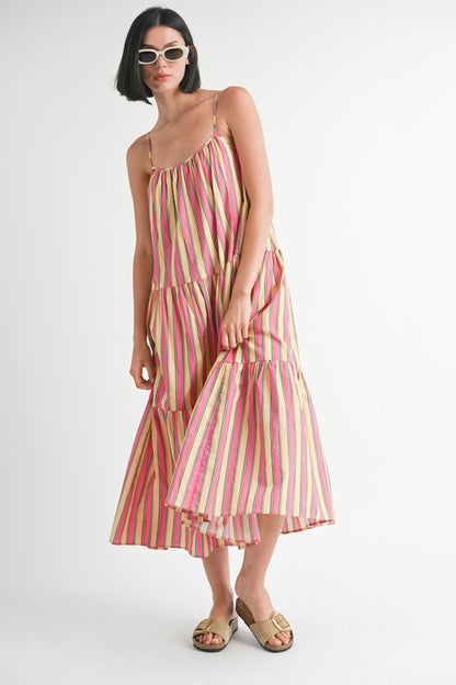 Maxi Flare Sqaure Neck Stripe Dress