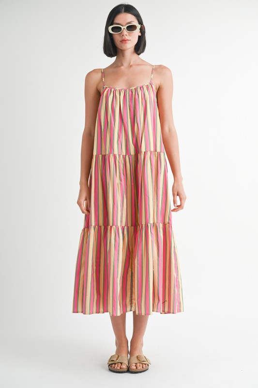 Maxi Flare Sqaure Neck Stripe Dress