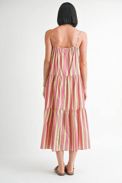 Maxi Flare Sqaure Neck Stripe Dress