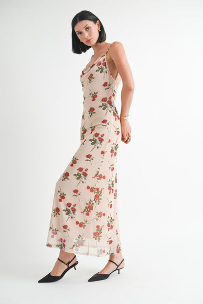 Cowl Neck Maxi Dress With Open Back