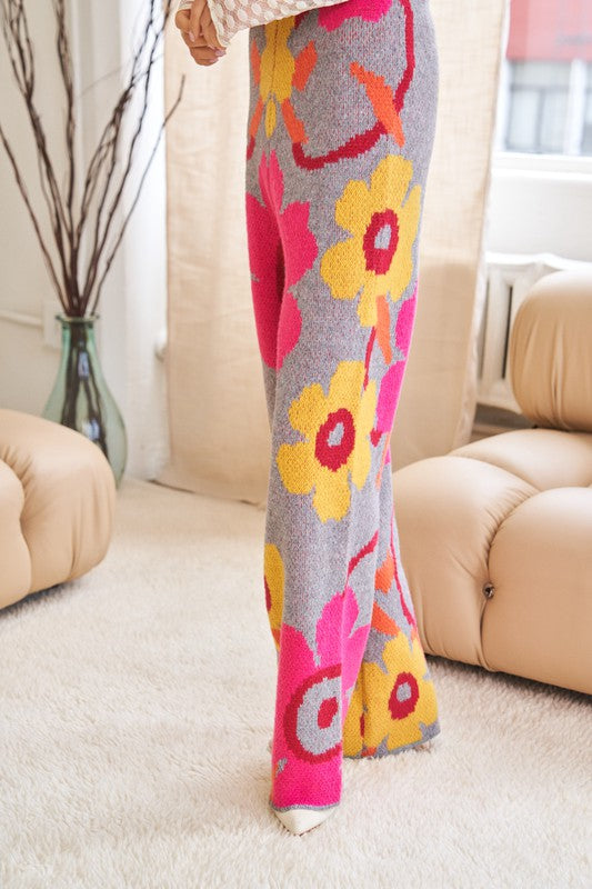 Flower Printed Casual Cozy Full Long Wide Pants